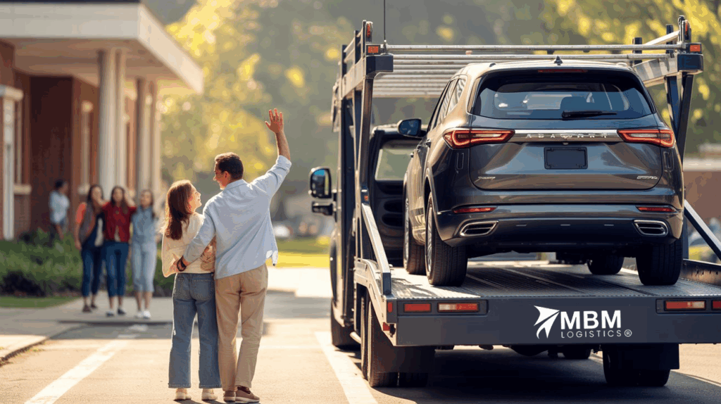 Student shipping their car to college campus using a professional auto transport service.